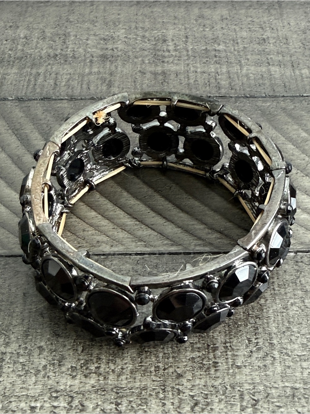 Black Rhinestone Stretch Cuff Bracelet - Picture 2 of 6